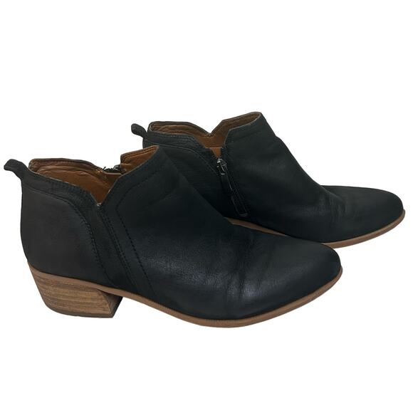 Franco Sarto Womens Black Leather Almond Toe Stacked Heel Slip On Booties 8.5 M - Picture 3 of 8